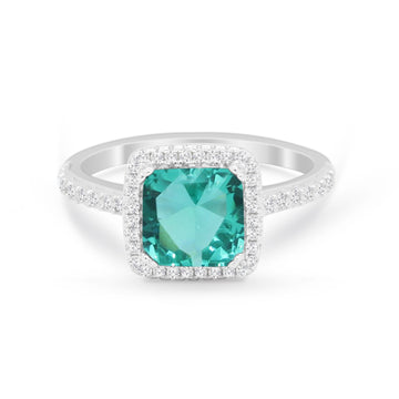Halo Princess Cut Wedding Ring Simulated Paraiba Tourmaline CZ 925 Sterling Silver